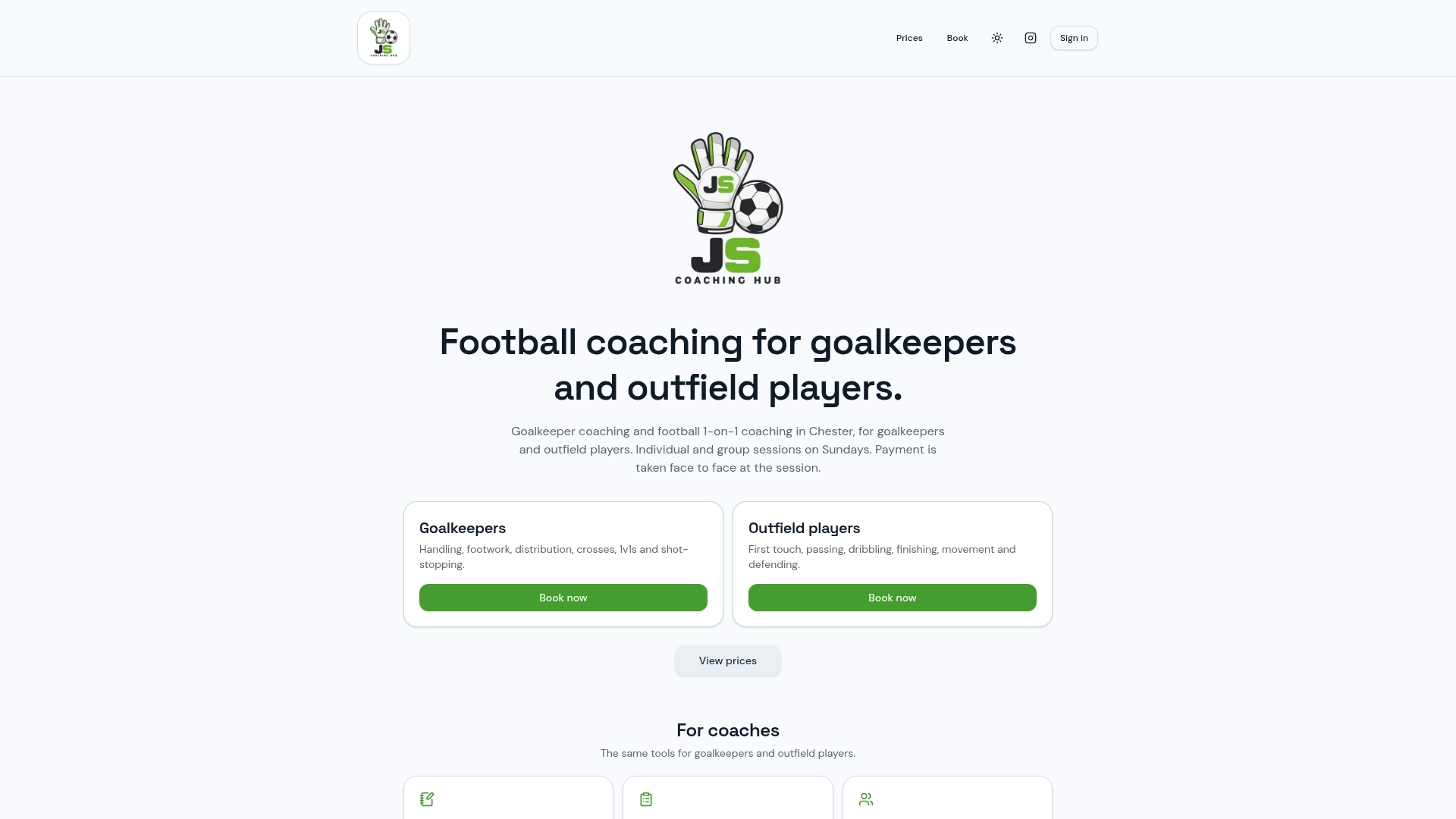 JS Coaching Hub website homepage